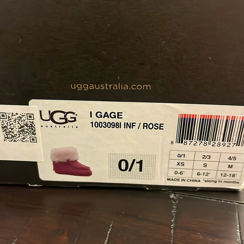 Ugg Australia I Gage Infant Baby Booties Boots Girls Size 0/1 Shoes 0-6 Months